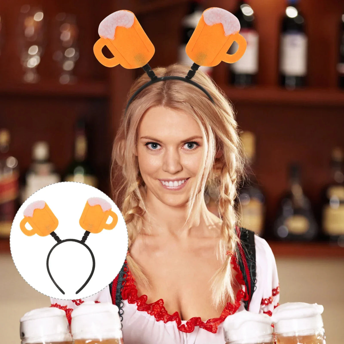Oktoberfest Haarreifen Set Bierkrug-Motiv, Kostümzubehör 6-teilig