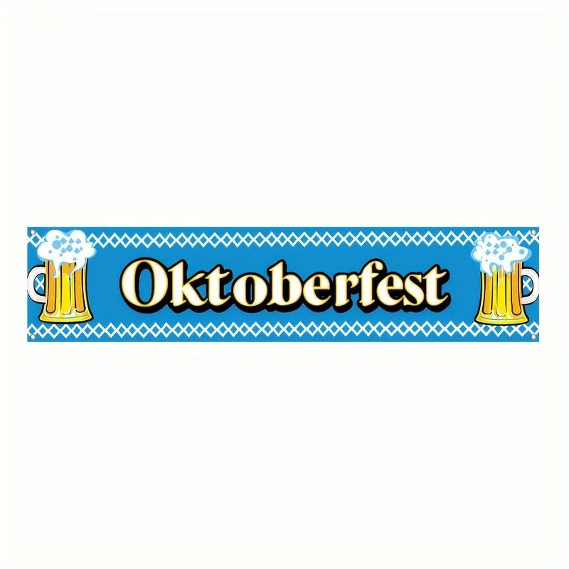 Oktoberfest Banner Blau-Weiß, Bayerische Partydeko Wanddeko