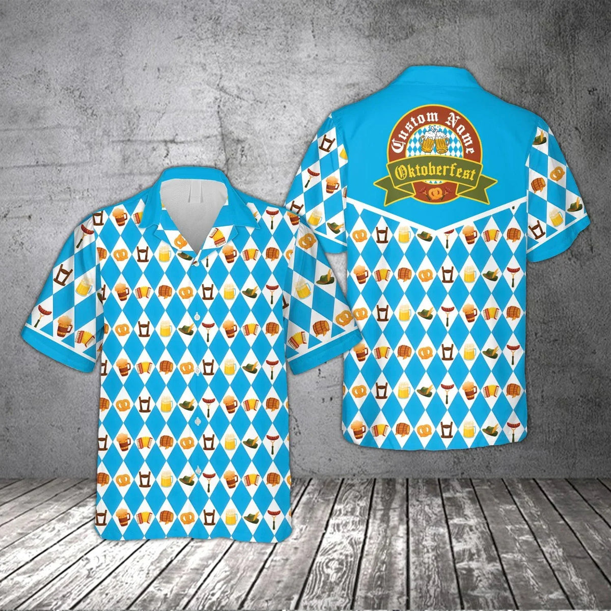 Trachtenhemd Herren Oktoberfest, Lederhosen-Look Rautenmuster