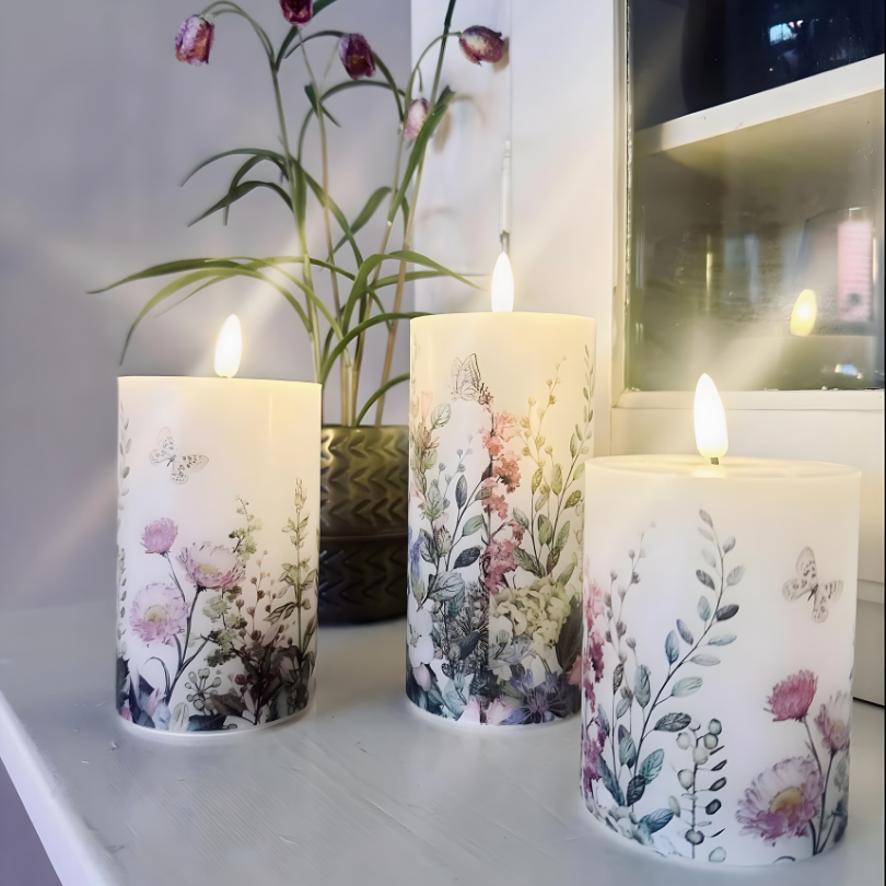 FloralCandle – LED-Kerzen-Set im Floral-Design, mit Fernbedienung