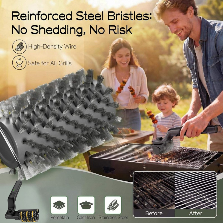 PowerBrush mit verstärkten Edelstahlborsten im Familien-Grillmoment
