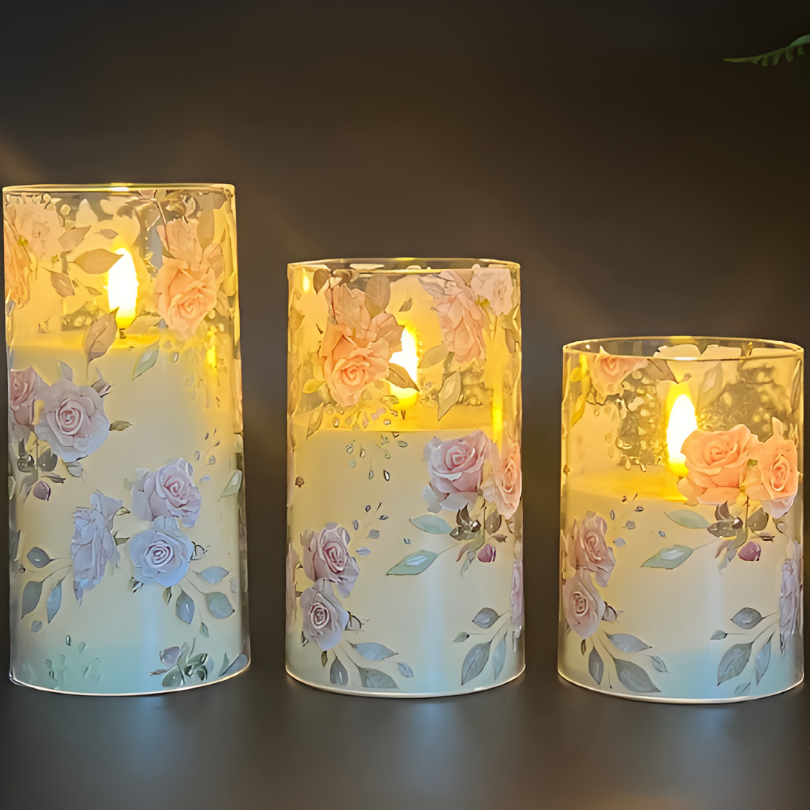 FloralCandle – LED-Kerzen-Set im Floral-Design, mit Fernbedienung