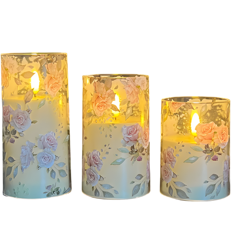 FloralCandle – LED-Kerzen-Set im Floral-Design, mit Fernbedienung