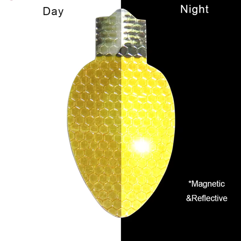 BulbMagnet Glühbirnen-Magnet im Vergleich bei Tag und reflektierend bei Nacht