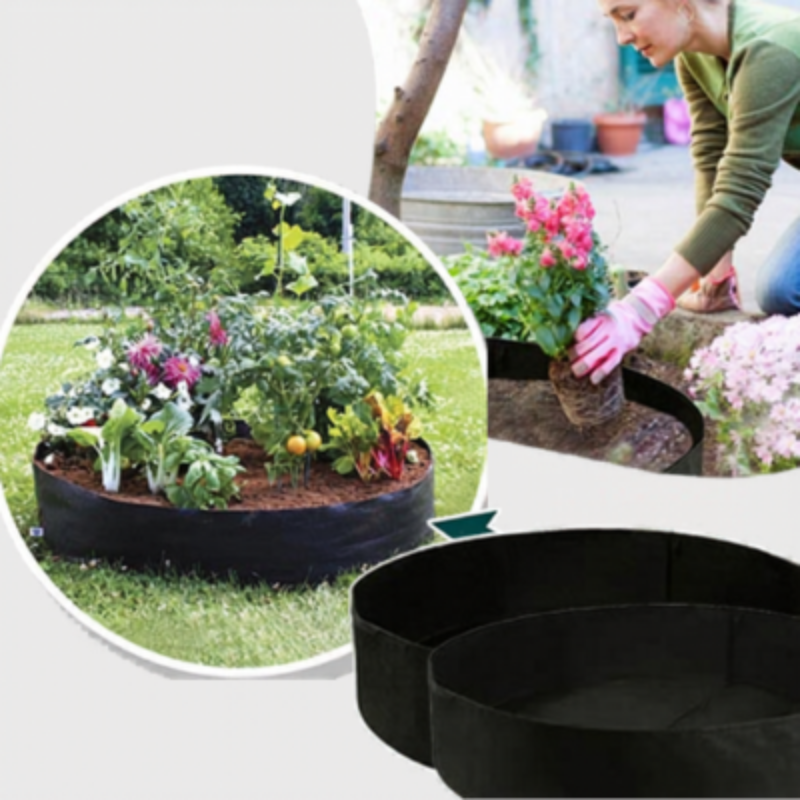 GardenBed Hochbeet aus Filz im Garten mit blühenden Pflanzen