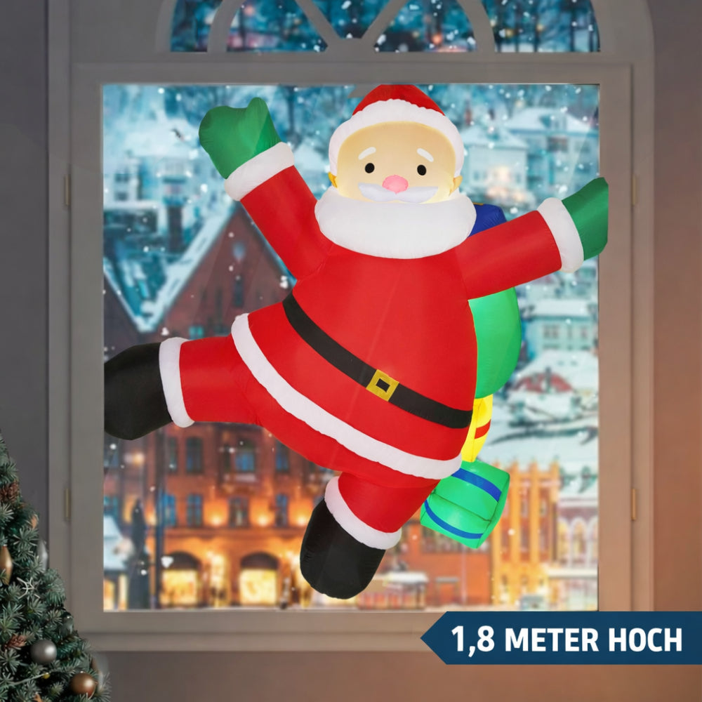 Aufblasbarer Weihnachtsmann Kletternd LED – Weihnachtsdeko für Außen