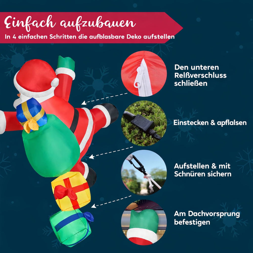 Aufblasbarer Weihnachtsmann Kletternd LED – Weihnachtsdeko für Außen