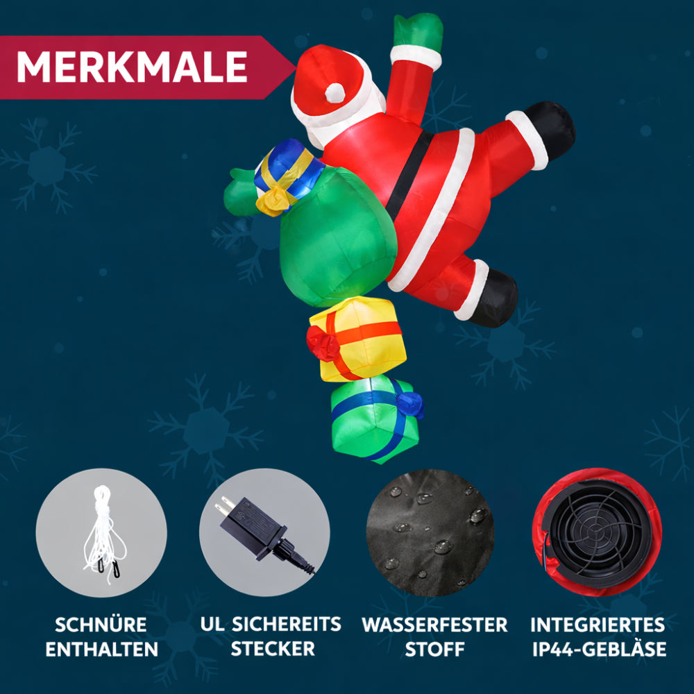 Aufblasbarer Weihnachtsmann Kletternd LED – Weihnachtsdeko für Außen