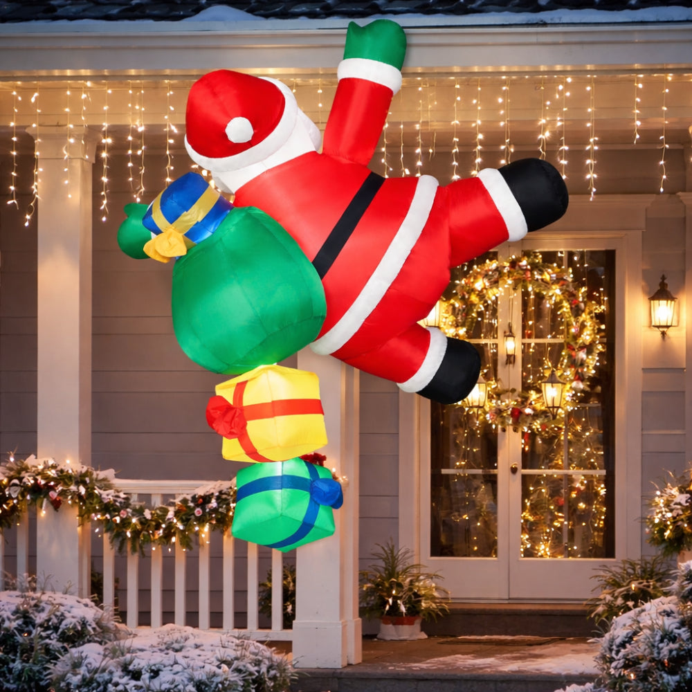 Aufblasbarer Weihnachtsmann Kletternd LED – Weihnachtsdeko für Außen