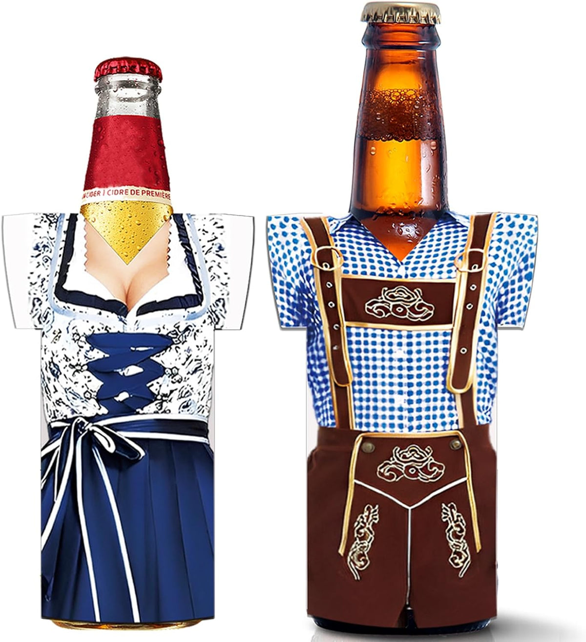 Oktoberfest Flaschenkühler 6er-Set, Dirndl & Lederhosen Design Neopren