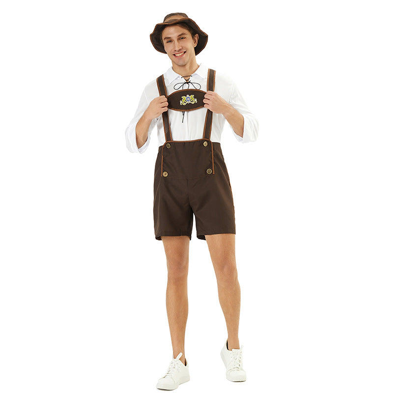 Lederhose Herren Oktoberfest, Trachten Lederhose mit Hosenträgern