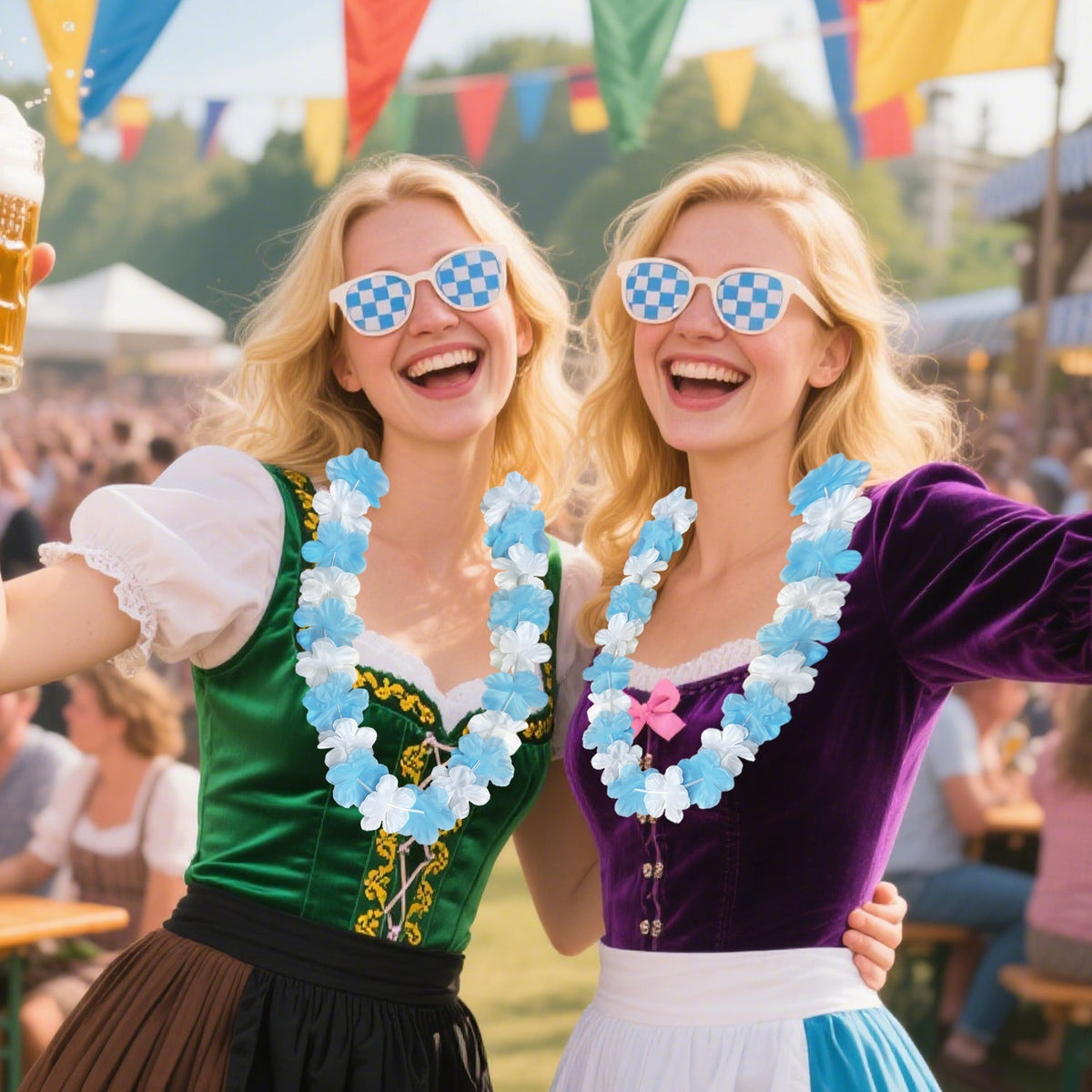 Oktoberfest Deko-Ketten Blumengirlande, Blau-Weiß 24 Stück