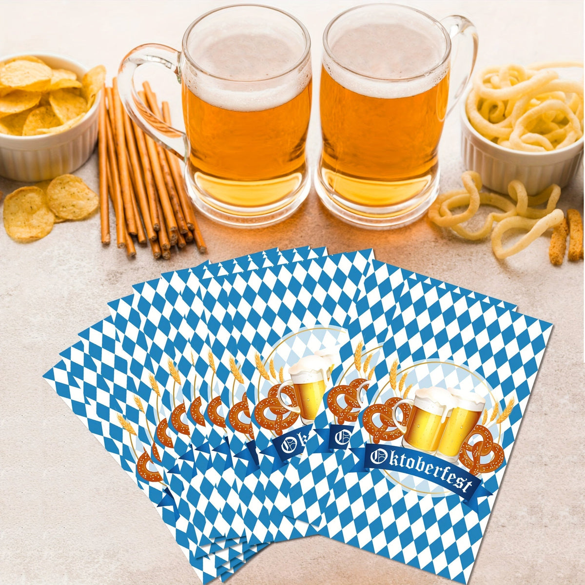 Oktoberfest Servietten Papier, Bayerisches Rautenmuster 120 Stück