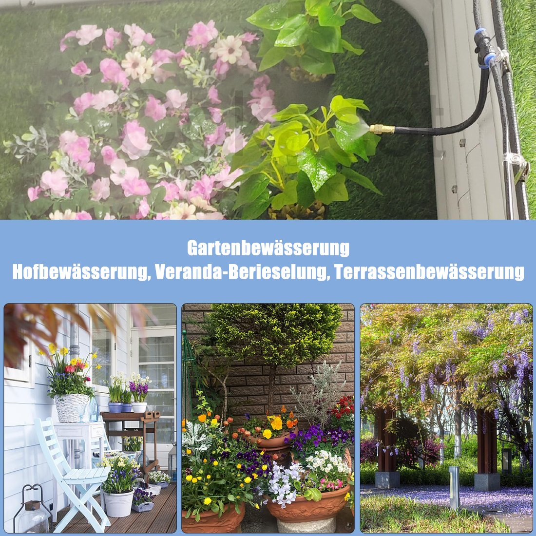 Bewässerungssystem im Einsatz zwischen Pflanzen