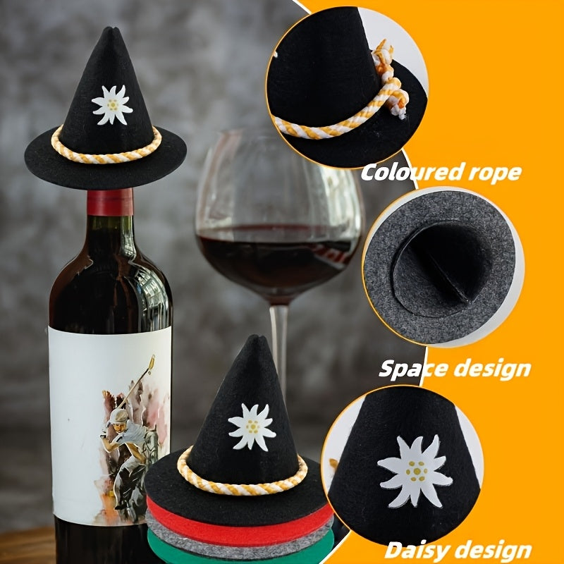 Oktoberfest Flaschendeko Mini-Filzhüte, Edelweiß-Motiv 2x8 Stück