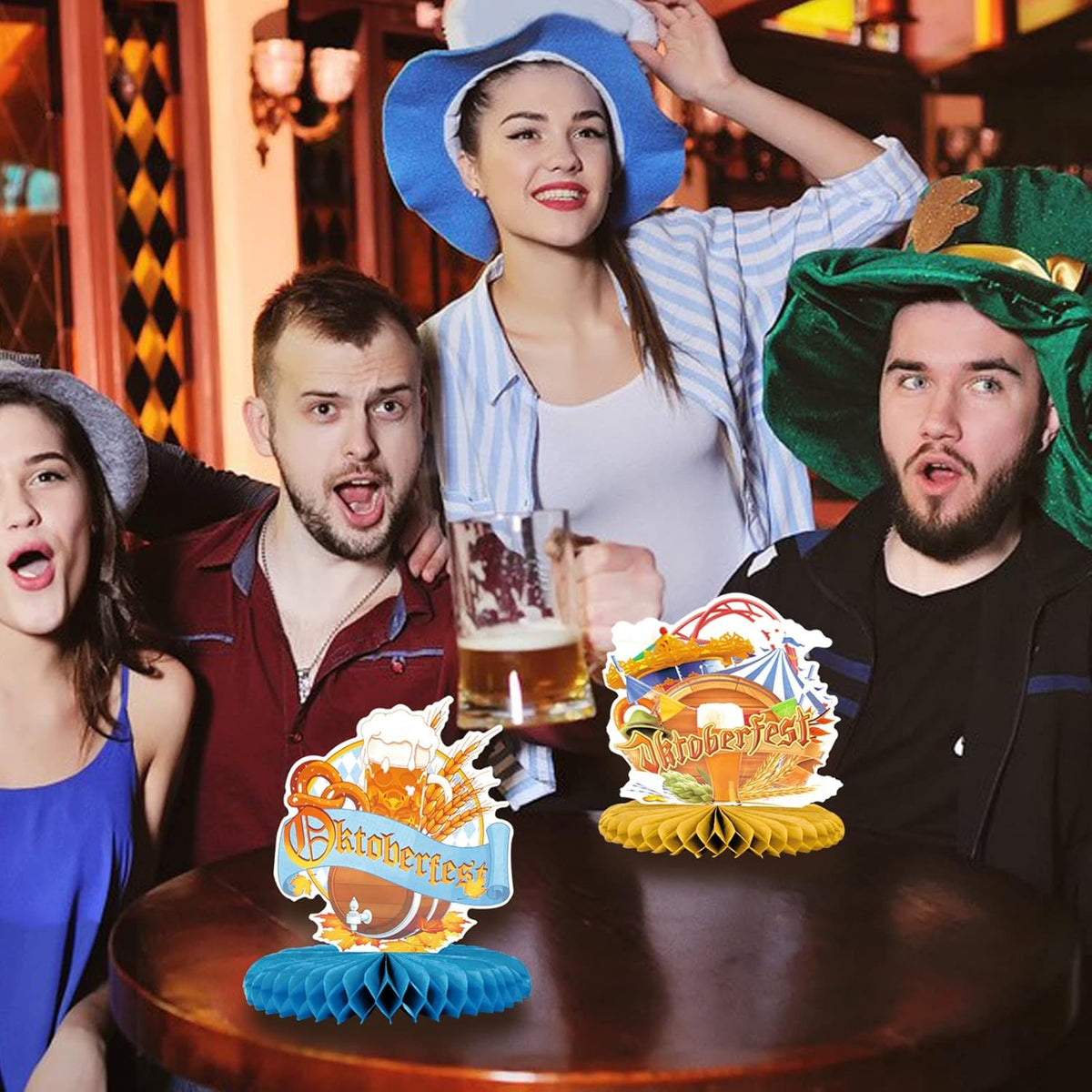 Oktoberfest Tischdeko Papier-Waben 3-teilig, Bayerische Partydeko