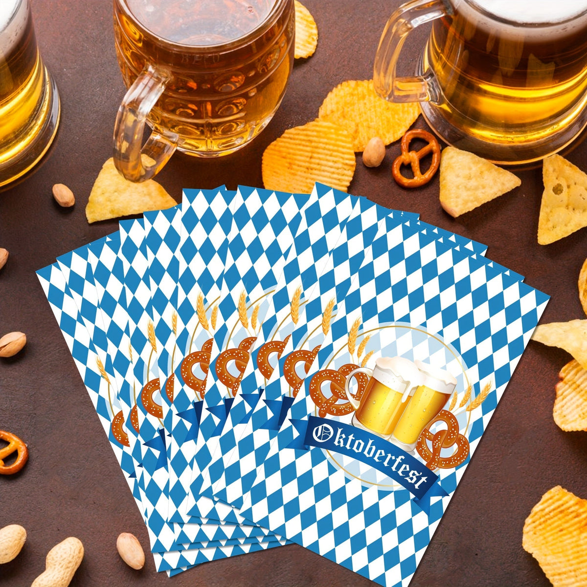 Oktoberfest Servietten Papier, Bayerisches Rautenmuster 120 Stück