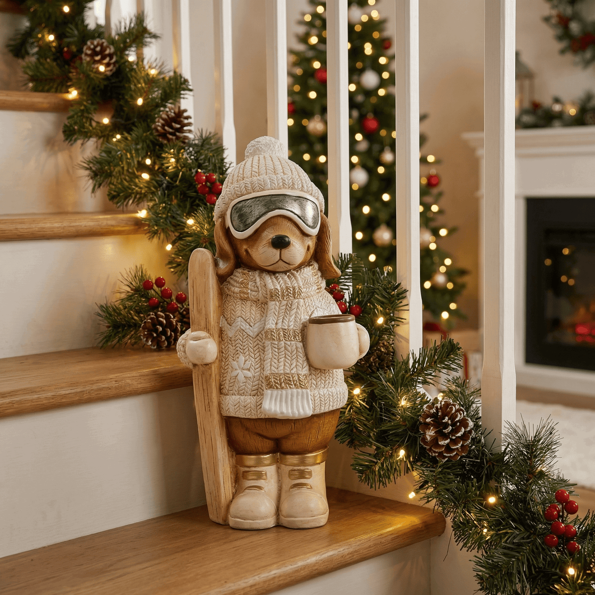 Dekofigur Hund "Après-Ski" – Weihnachtsdeko 44,5 cm