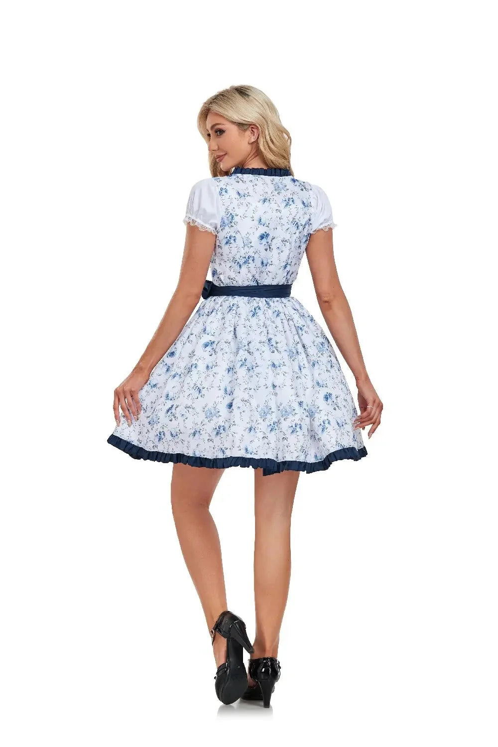 Dirndl Damen Oktoberfest Blau-Kariert, Dirndlkleid Traditionell mit Schürze