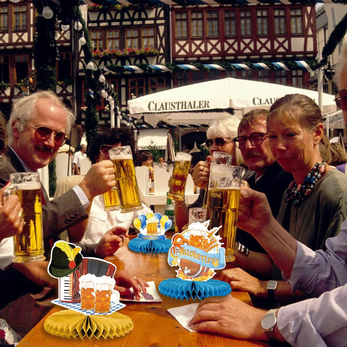 Oktoberfest Tischdeko Papier-Waben 3-teilig, Bayerische Partydeko
