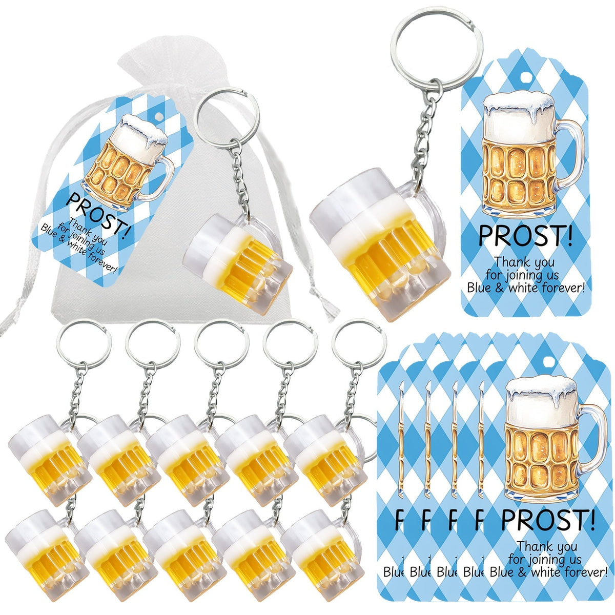 Oktoberfest Schlüsselanhänger Bierkrug-Motiv, Gastgeschenk Set