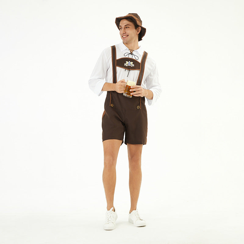Lederhose Herren Oktoberfest, Trachten Lederhose mit Hosenträgern