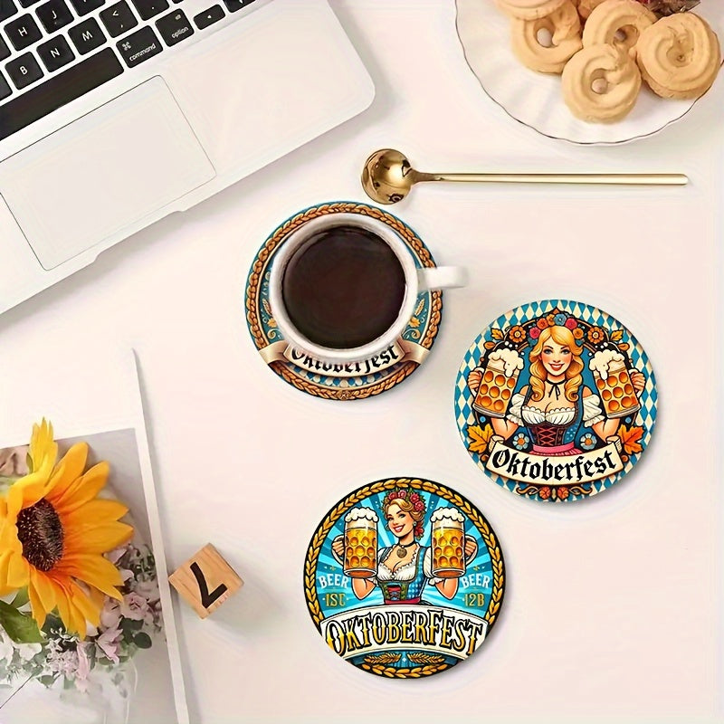 Oktoberfest Tischdeko Holzuntersetzer-Set, Dirndl-Motiv 2x8 Stück