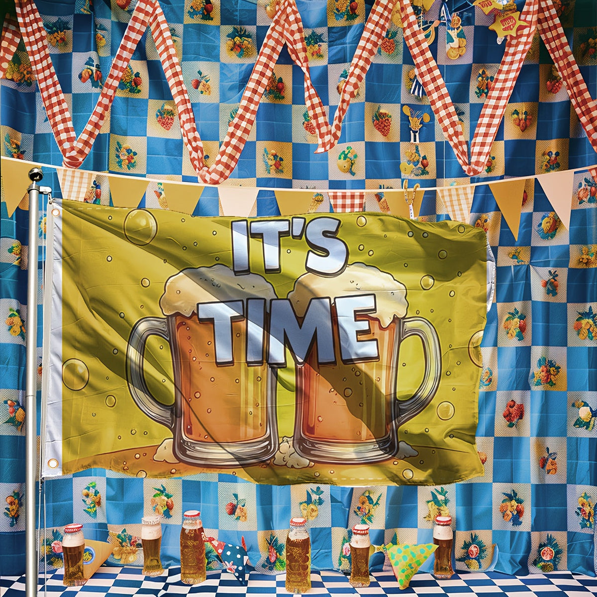Oktoberfest Deko-Flagge Groß, Bierkrug-Motiv Wetterfest