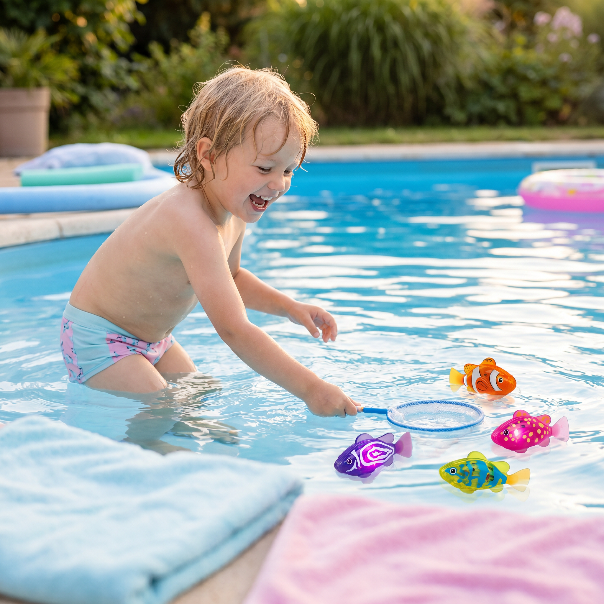 FloatingFish hält Kinder beim Baden unterhalten
