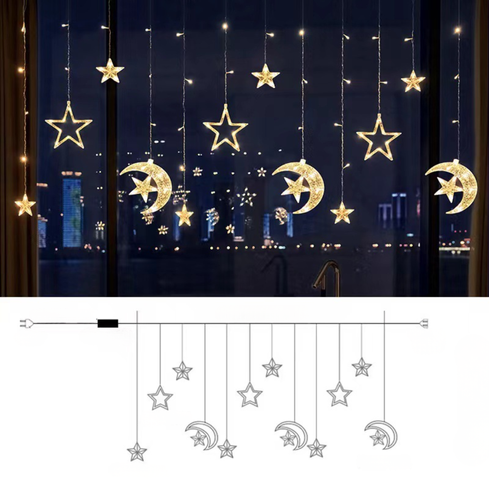 LED Stern-Lichtervorhang – Warmweiß, Timer-Funktion