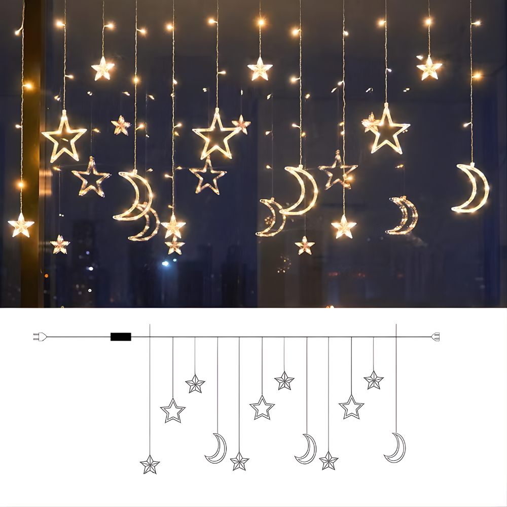 LED Stern-Lichtervorhang – Warmweiß, Timer-Funktion