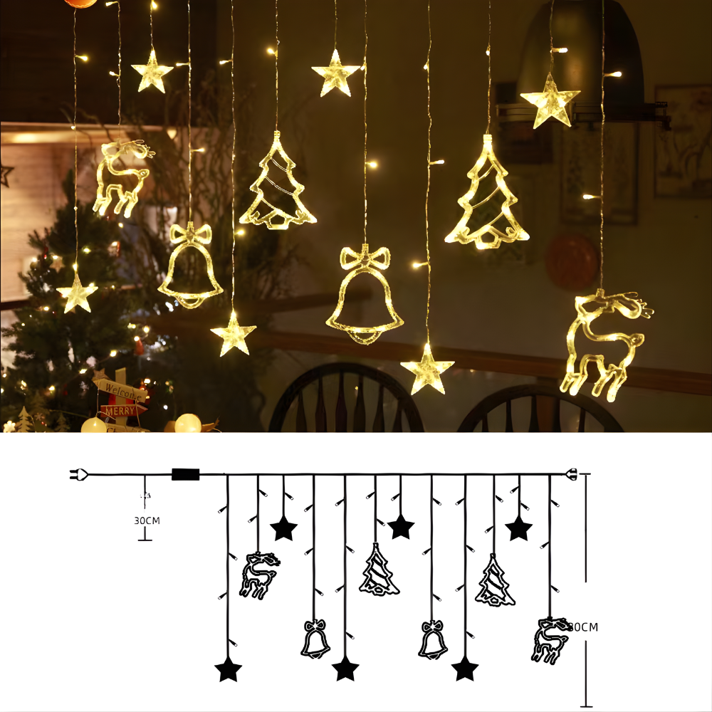 LED Stern-Lichtervorhang – Warmweiß, Timer-Funktion