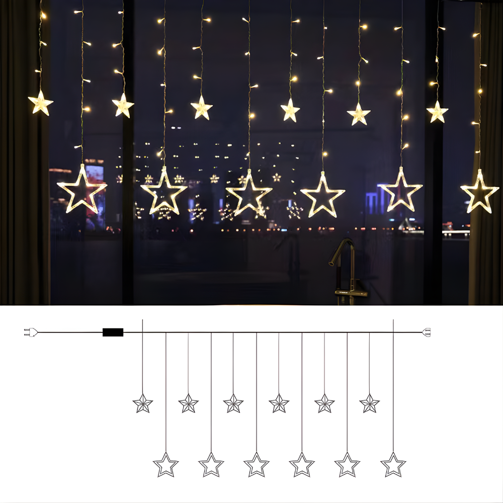 LED Stern-Lichtervorhang – Warmweiß, Timer-Funktion
