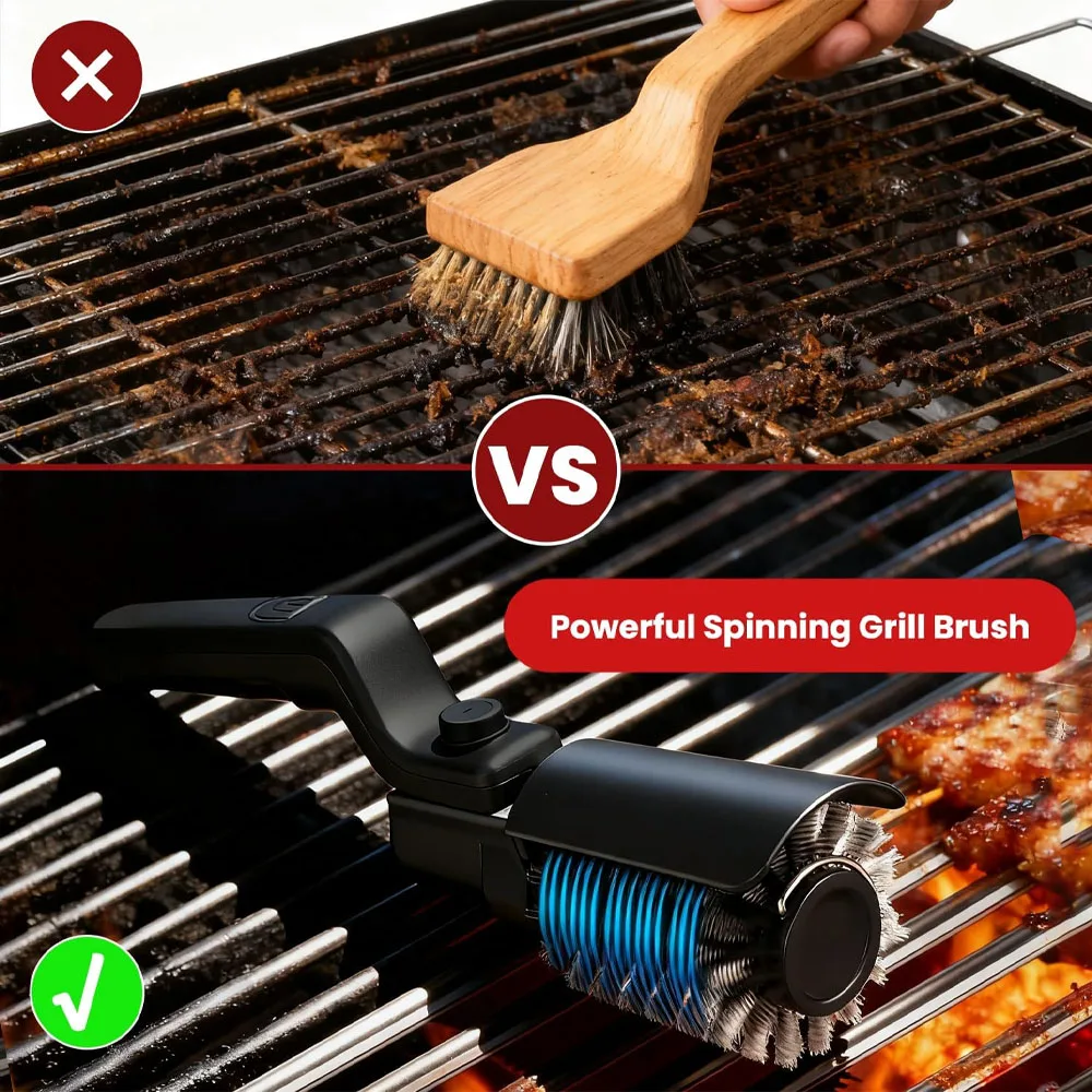 PowerBrush im Vergleich zur herkömmlichen manuellen Grillbürste