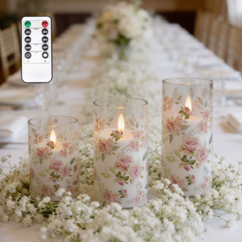 FloralCandle – LED-Kerzen-Set im Floral-Design, mit Fernbedienung