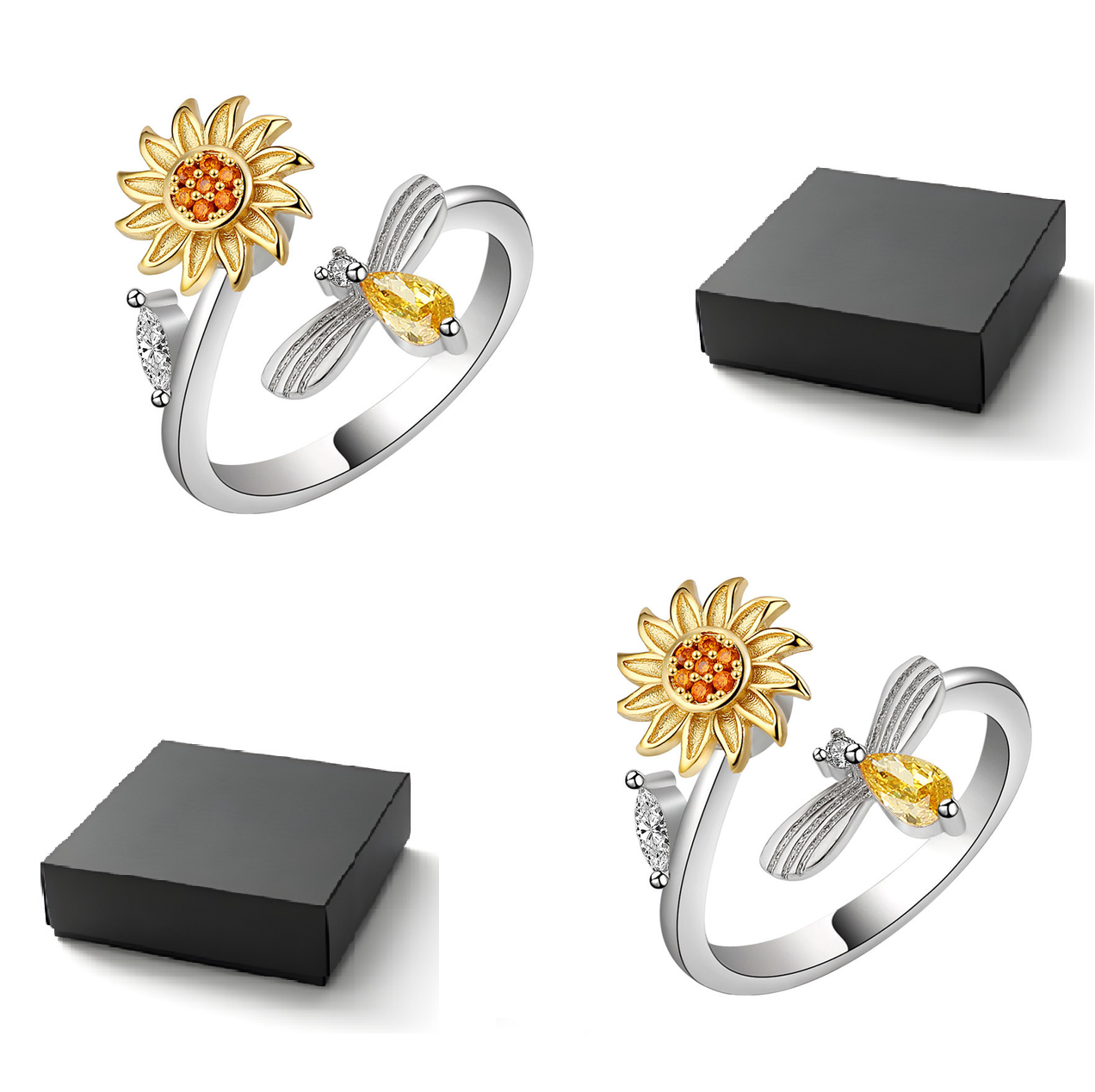 SunflowerRing mit Schmuckkaestchen, 2er Set