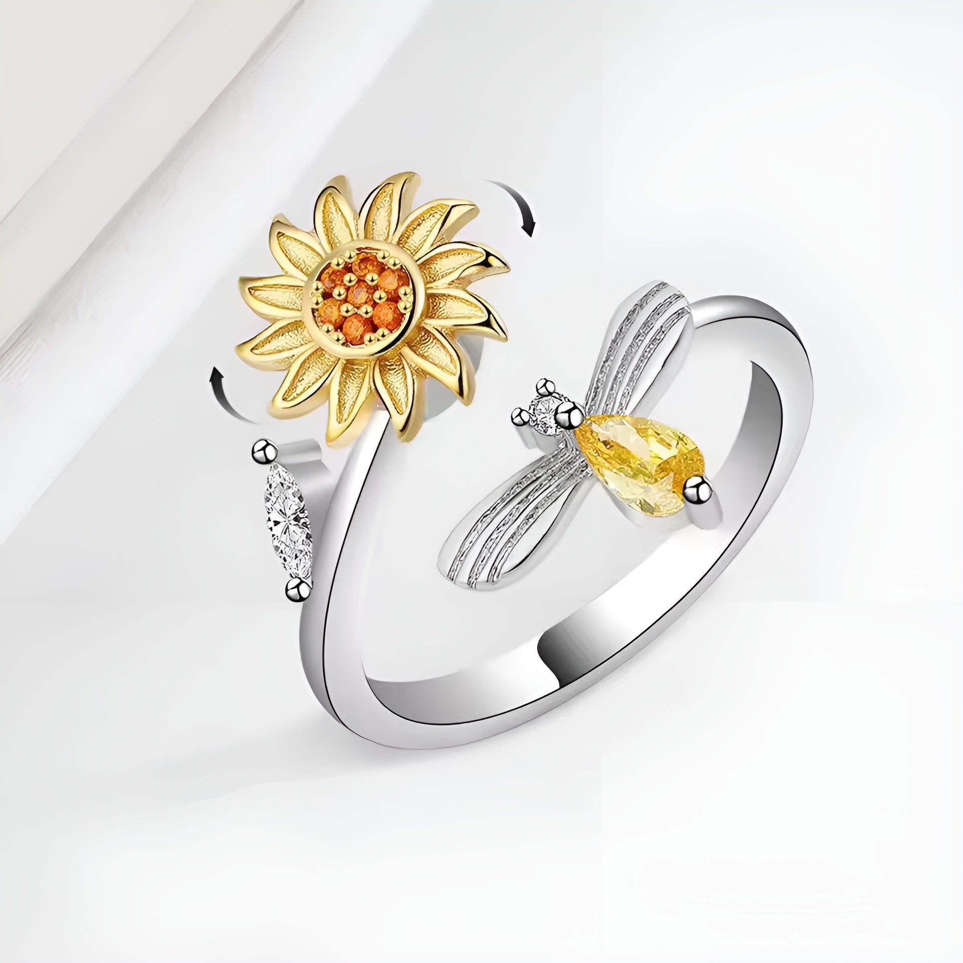 SunflowerRing Nahaufnahme drehbares Sonnenblumen-Element