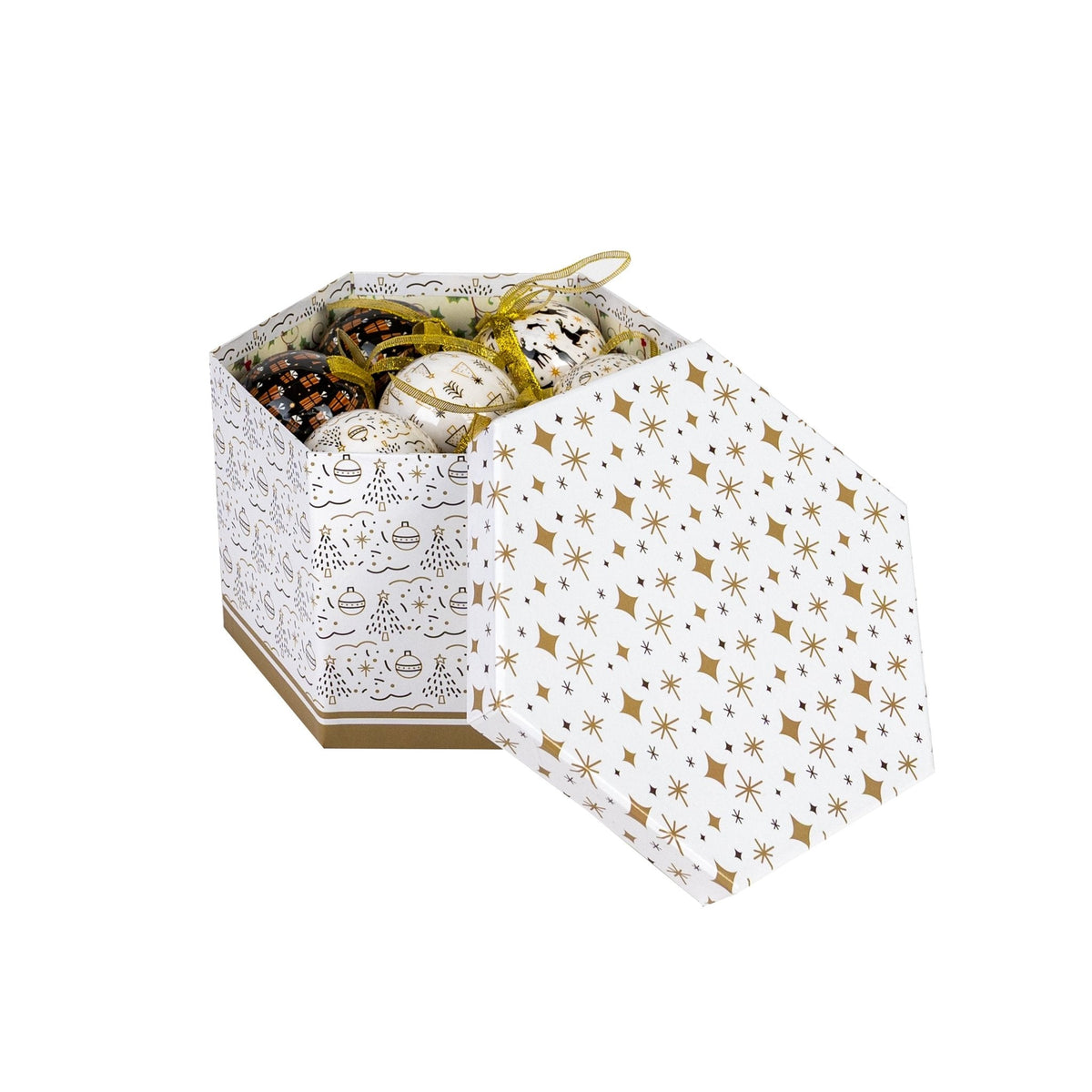 Kugelbox "Modern X-Mas" 15-teilig – Schwarz/Weiß/Gold