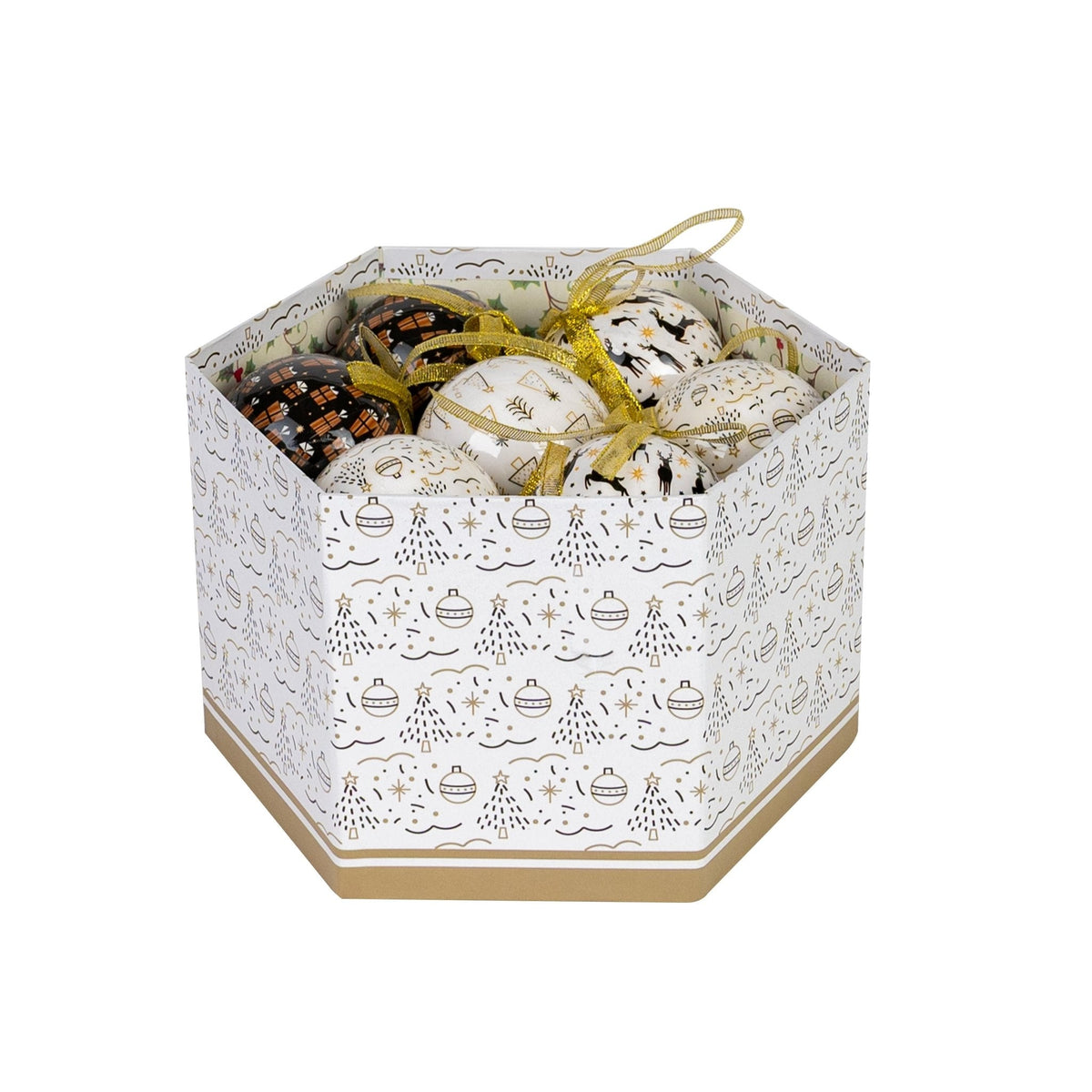 Kugelbox "Modern X-Mas" 15-teilig – Schwarz/Weiß/Gold