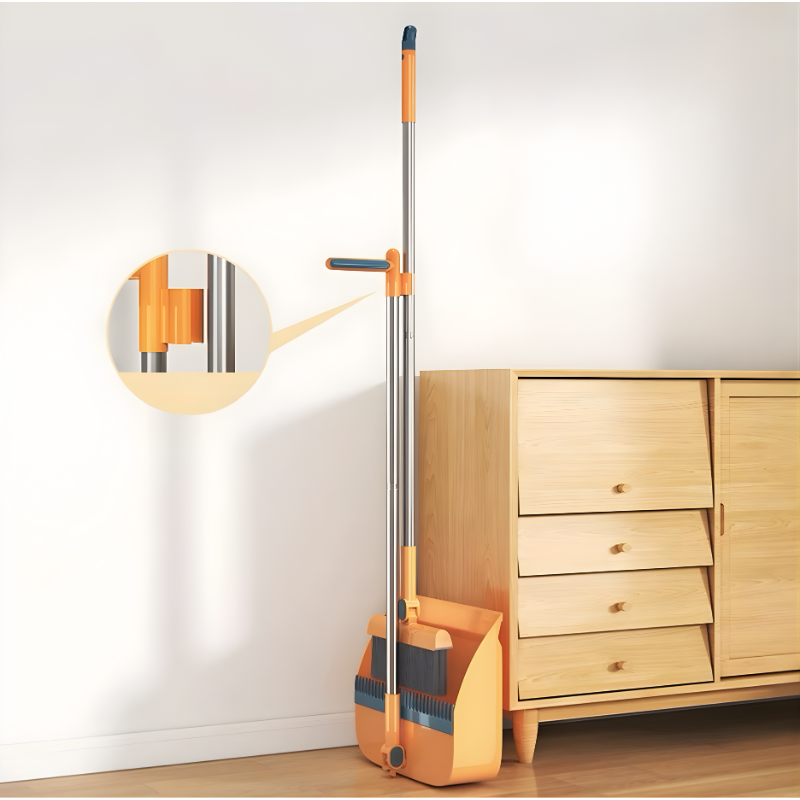 FlexibleBroom Kehrset in Orange mit verstellbarem Teleskopstiel