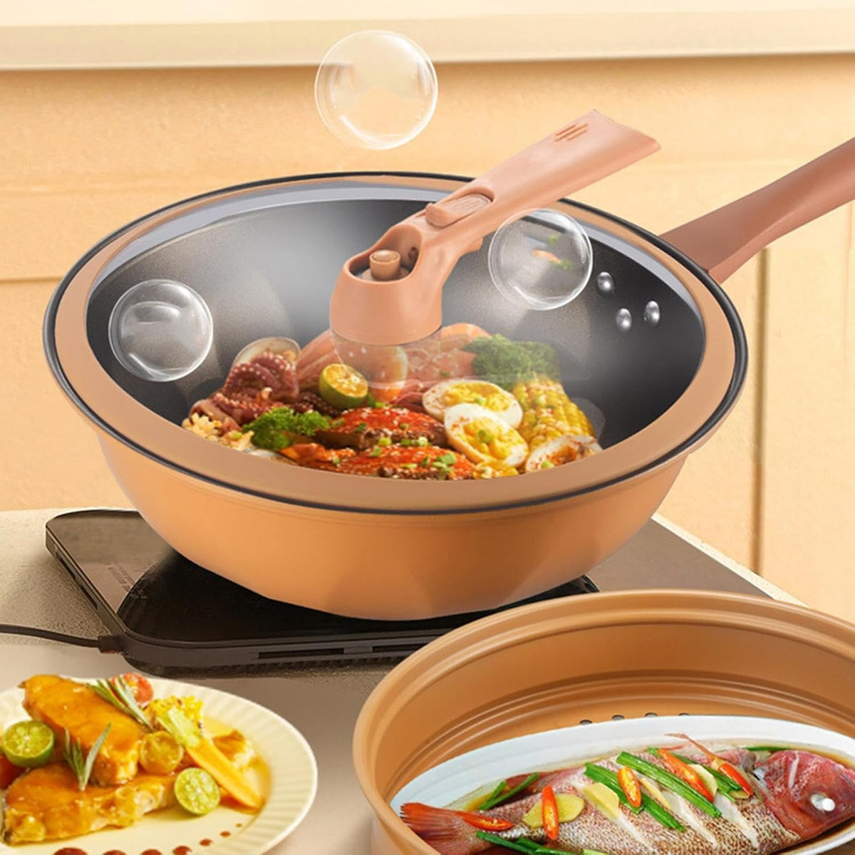 Antihaft-Wok mit Deckel & Dampfkorb