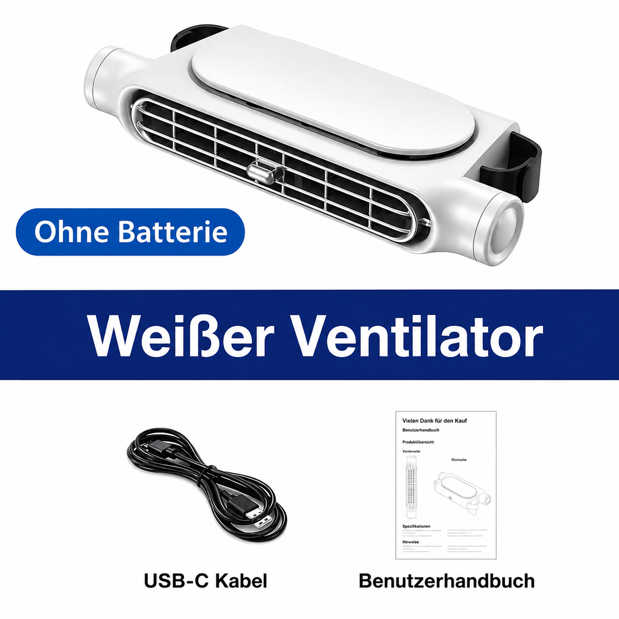 Mini-Luftkühler USB-Ventilator weiß mit USB-C-Kabel