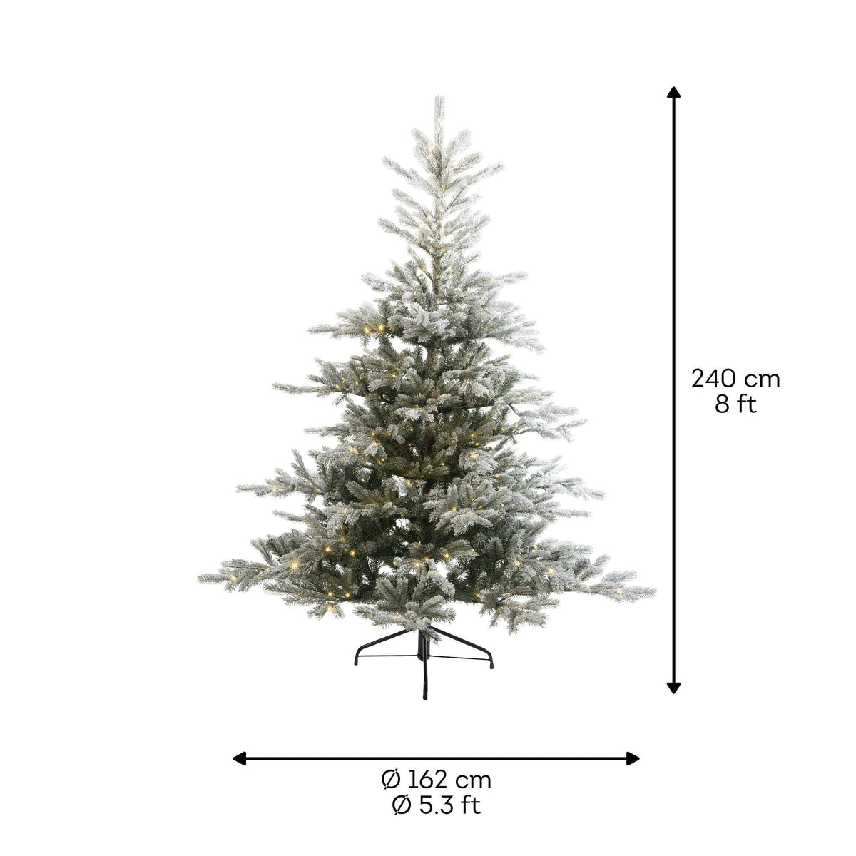 Premium Tanne "Grandis Fir" verschneit mit warmweißer Beleuchtung – 240 cm