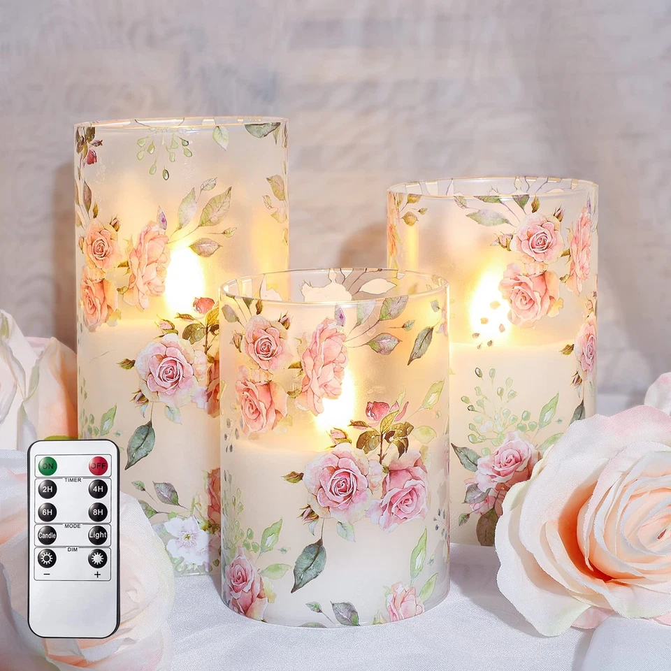 FloralCandle – LED-Kerzen-Set im Floral-Design, mit Fernbedienung