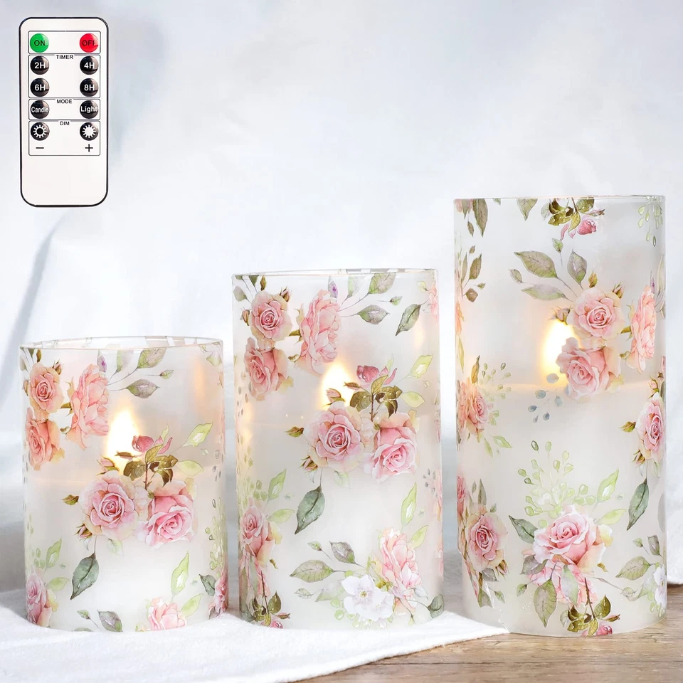 FloralCandle – LED-Kerzen-Set im Floral-Design, mit Fernbedienung
