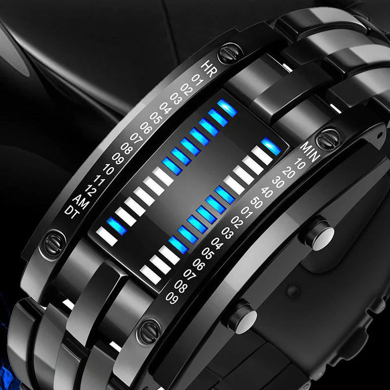 LEDWatch futuristische LED Uhr in Schwarz Nahaufnahme