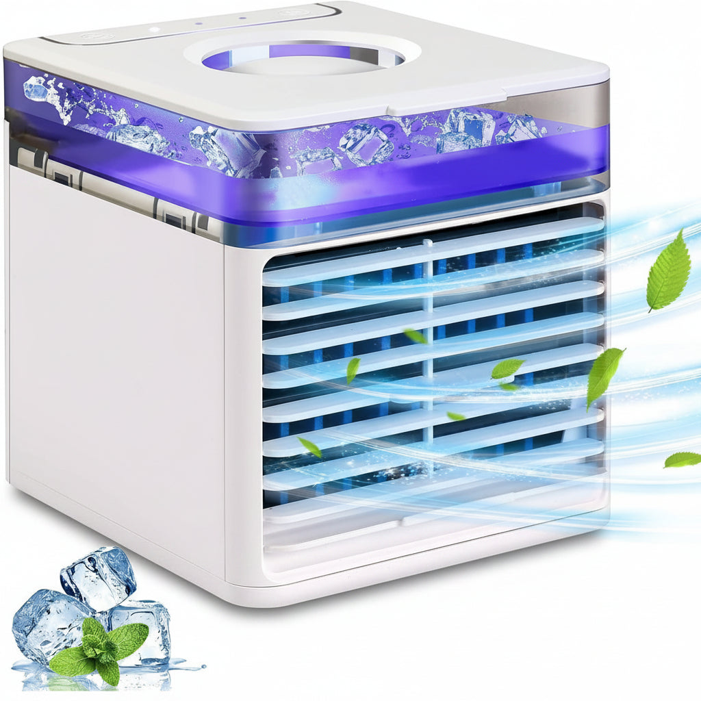 Tragbare Mini-Klimaanlage mit Eiswürfeln im Tank