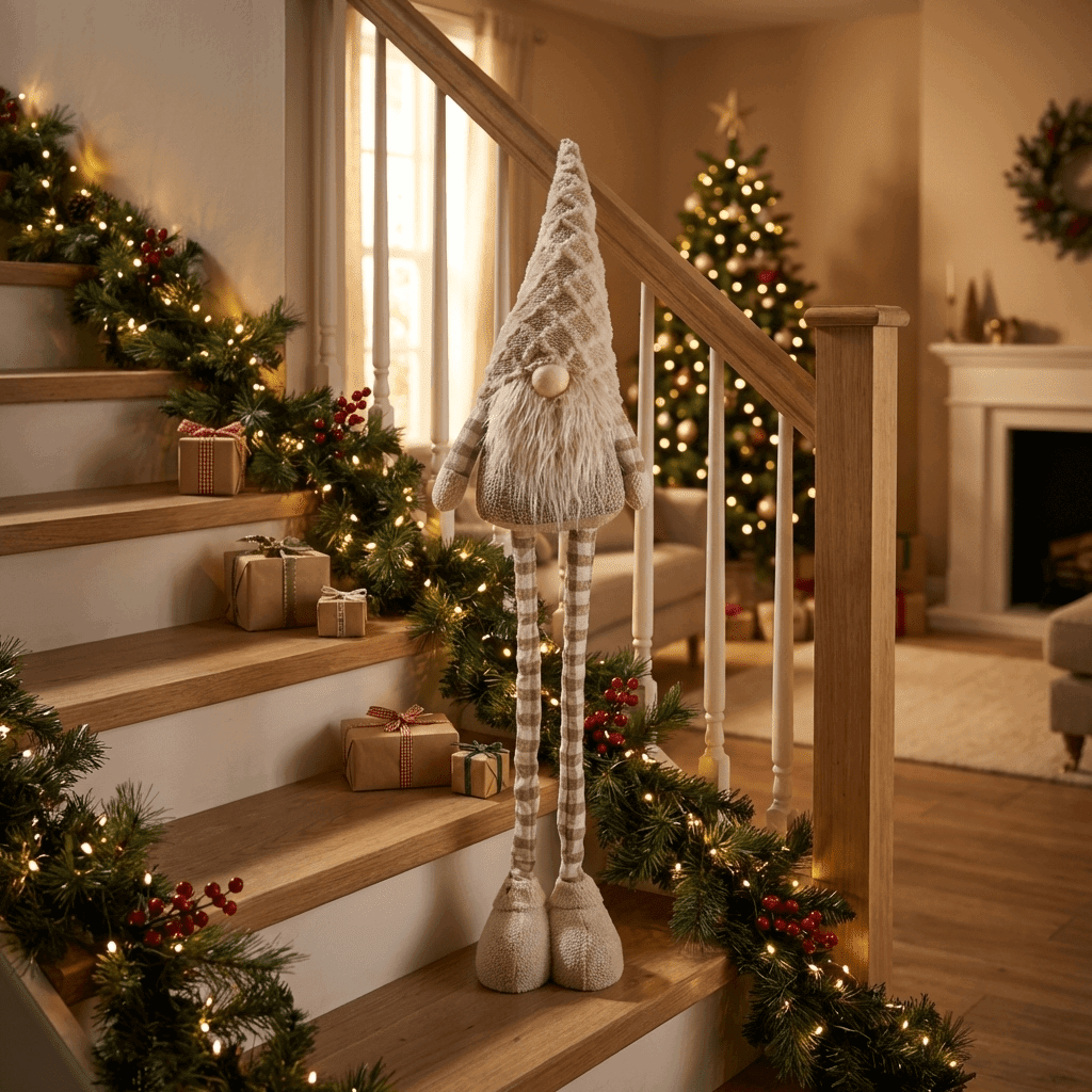 Weihnachtswichtel Beige groß – Höhenverstellbar 86-130 cm
