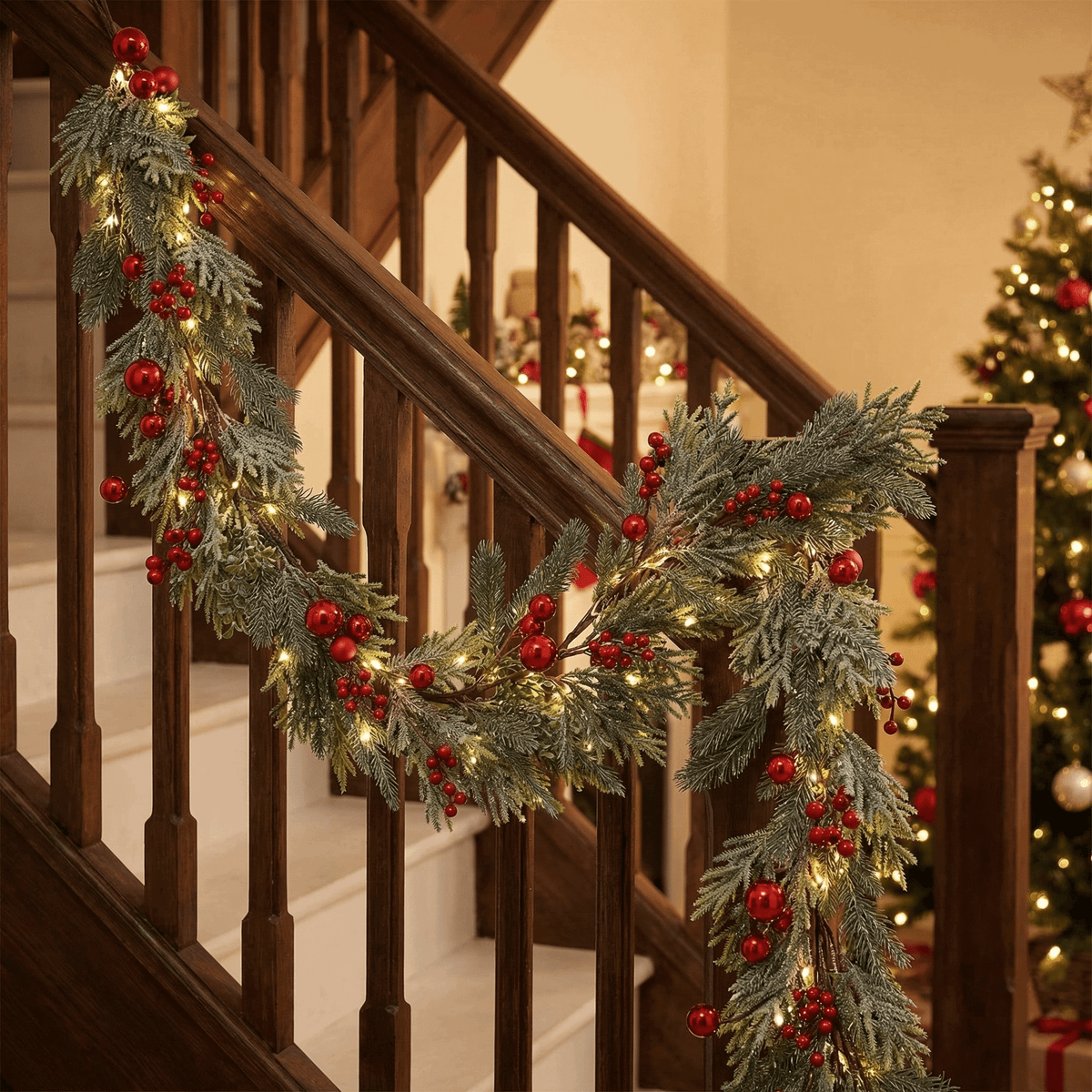 Winterliche Tannengirlande mit roten Beeren – Indoor 180 cm