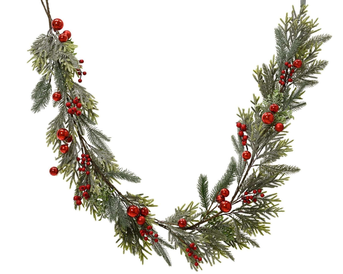Winterliche Tannengirlande mit roten Beeren – Indoor 180 cm